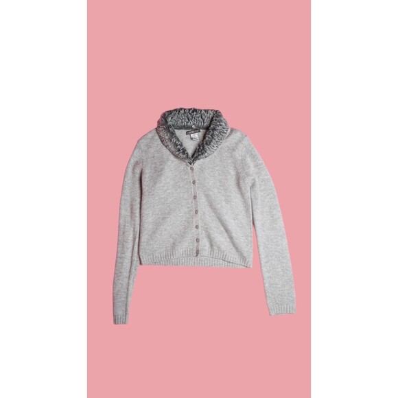 1990s-Y2K. RETRO SPORT Faux Fur. Plush Detachable Collar Cardigan Sweater. S-M - Picture 1 of 9